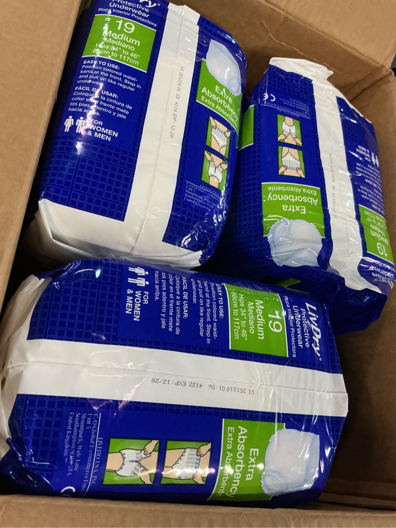 Condition photo showing New/Like New for livdry adult incontinence underwear, extra absorbency adult diapers, leak protection, medium, 76-pack medium (76 count)