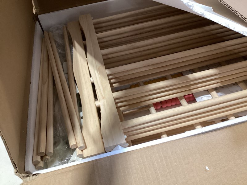 Condition photo showing New/Like New for wooden baby playpen 50 × 50 inches, foldable playpen fence with cute digital blocks & storage bag, wooden baby gate, multi-shape play yard for babies and toddlers indoor outdoor