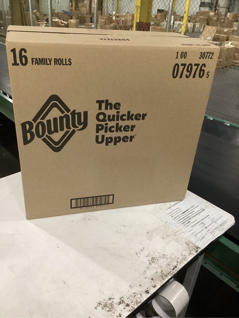Condition photo showing New/Like New for bounty paper towels quick size, white, 16 family rolls = 40 regular rolls family 16 rolls (107 sheets)