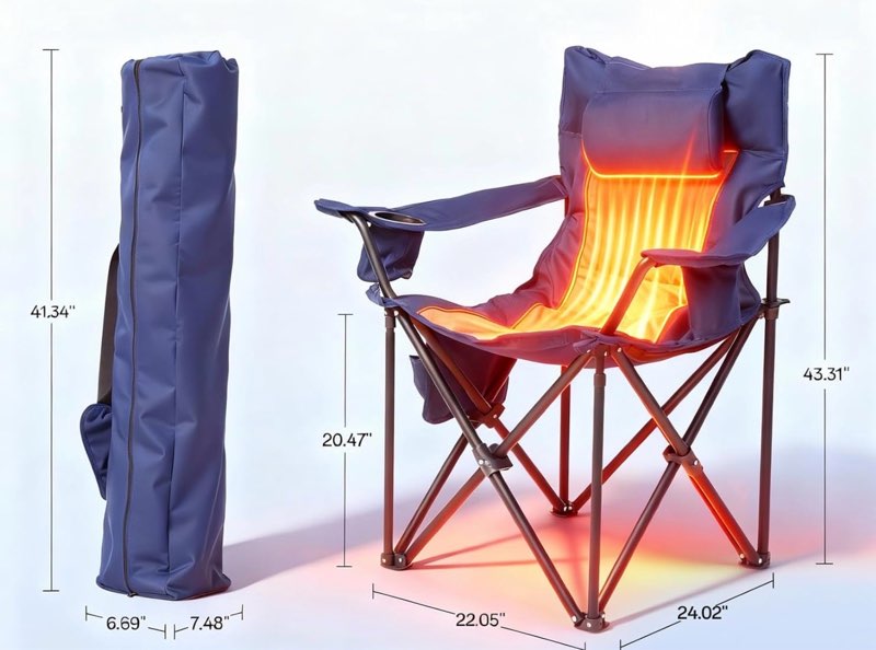 Heated Camping Chair, Oversized Folding Heated Chair with Back & Seat Heating, Supports 400 lbs, Portable Heated Outdoor Chair for Camping,Fishing, Patio, Picnic, Battery NOT Included, Navy Grey Heated Navy Grey