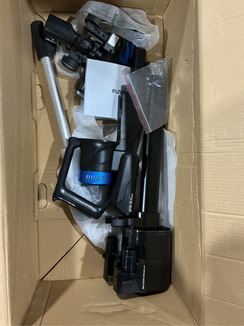 Condition photo showing As Is for Eureka Stylus Elite NEC490BL Cordless Stick Vacuum, 350W Powerful Suction, Self-Emptying Station, 60-Min Runtime, Anti-Tangle Brushroll, 5-Layer HEPA Filtration, Ideal for Pet Hair&All Floor Types Blue W/Clean Station NEC490BL