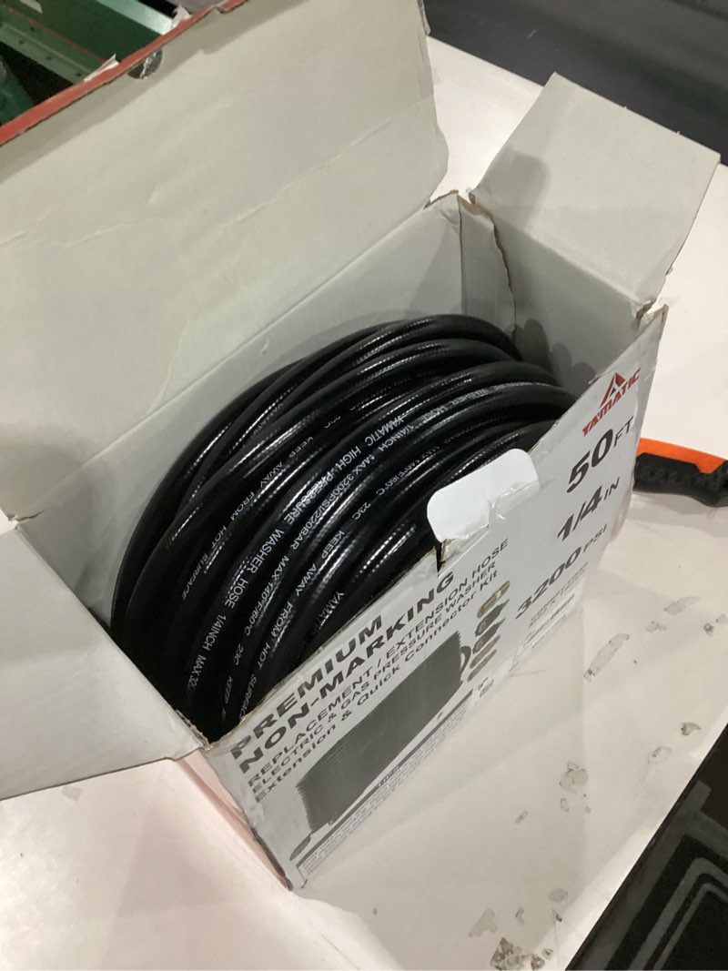 Condition photo showing New/Like New for YAMATIC Pressure Washer Hose 50FT 1/4" M22 Kink Resistant Power Washer Hose Replacement for Ryobi, Troy Bilt, Greenworks, CRAFTSMAN Most Brand Power Washer with 3/8" Quick Connect Adapter, 3200 PSI 3200 PSI 50FT