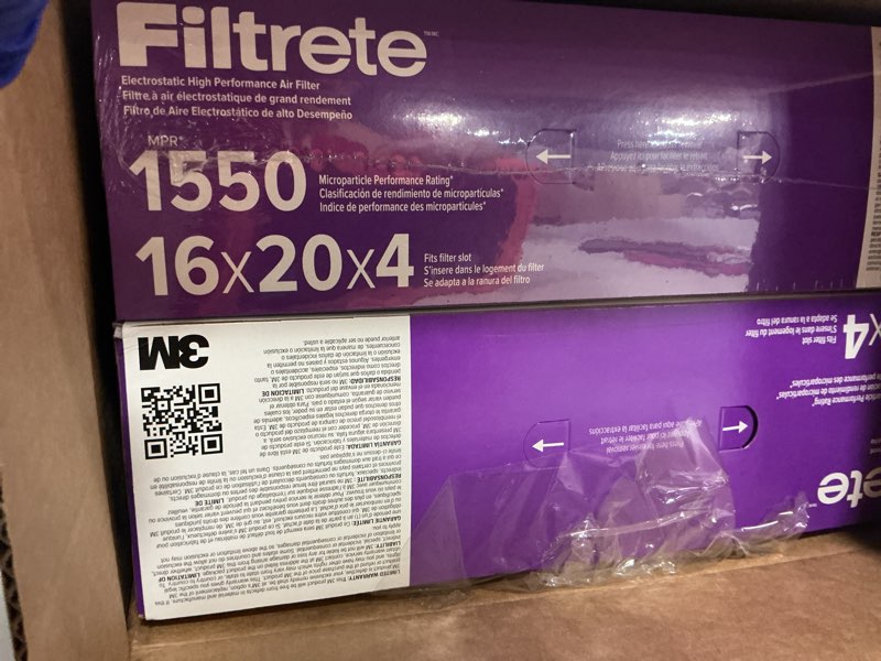 Condition photo showing Good Condition for filtrete 16x20x4 ac furnace air filter, mpr 1550, merv 12, fits lennox & honeywell, allergen, electrostatic air cleaning filter, 2-pack (actual size 15.88x19.88x4.31 in)
