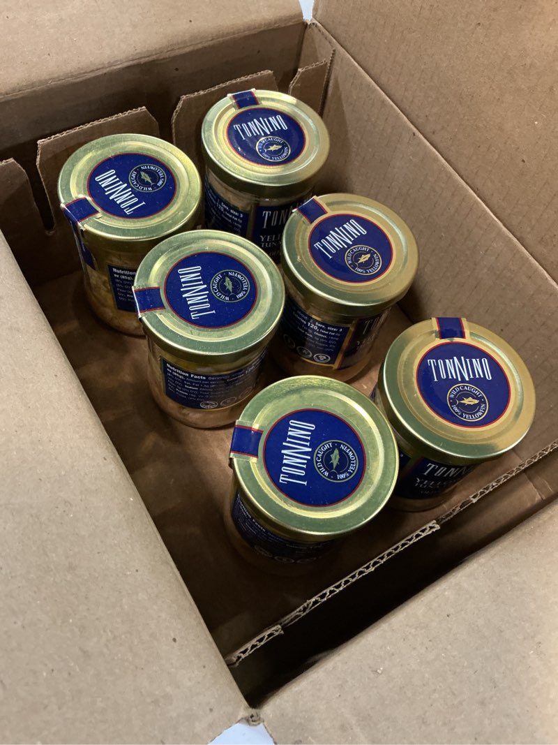 Condition photo showing Good Condition for (aug-26-2029)tonnino yellowfin tuna in olive oil 6.7oz - gluten-free, omega-3 rich, 6-pack - high protein, kosher certified, tuna packets ready to eat, perfect tuna salad, tuna fish alternative to salmon