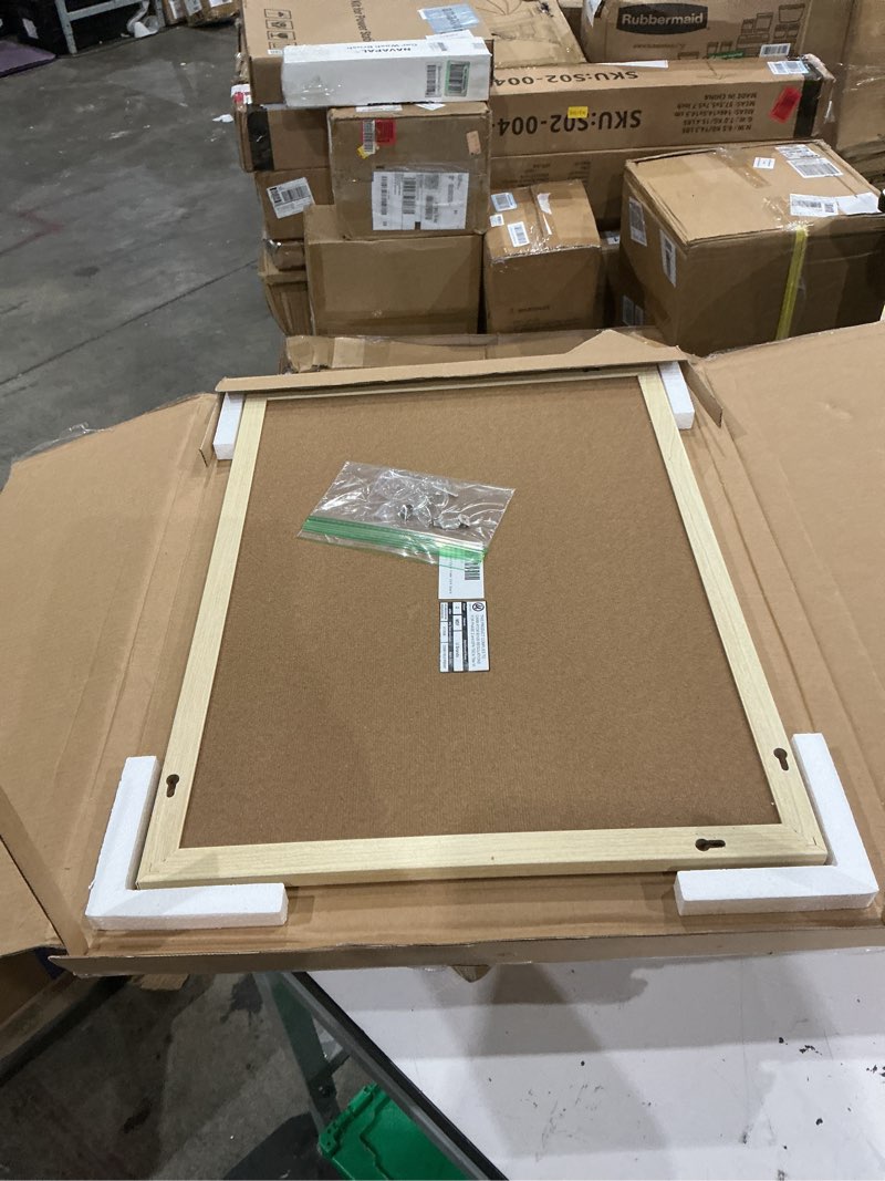 Condition photo showing New/Like New for u brands cork bulletin board, 18" x 24" inches, light birch wood frame (265u00-01)