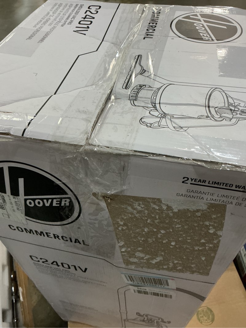 Condition photo showing As Is for hoover commercial shoulder vac pro backpack bagged vacuum cleaner, with hepa media filter, lightweight with extra long cord, chiropractic design, for carpet and hard floors, c2401, black