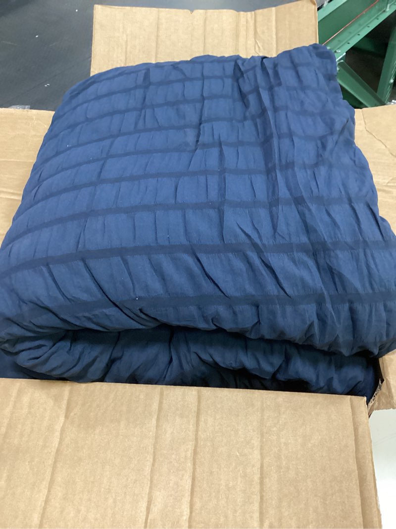 Condition photo showing Good Condition for cozylux king size comforter set navy blue, 7 pieces seersucker textured luxury bed in a bag, all seasons soft bedding sets with down alternative comforter, sheets, pillowcases & shams, home gift navy king