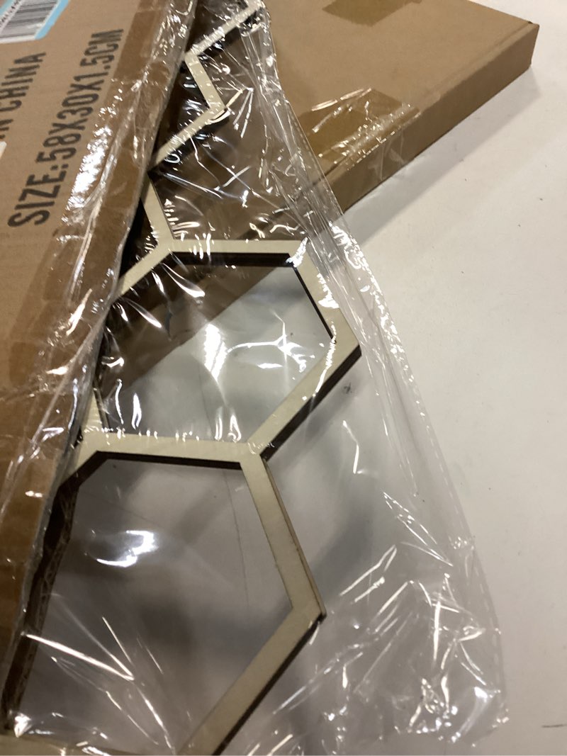 Condition photo showing Good Condition for Silipull 2 Pcs 22 x 12 Inch Large Wood Honeycomb Decoration Honeycomb Wall Decor Wood Hexagon Decor Bee Wall Hanging Decoration for Living Room Garden Bedroom Office Home Party(Wood Color)