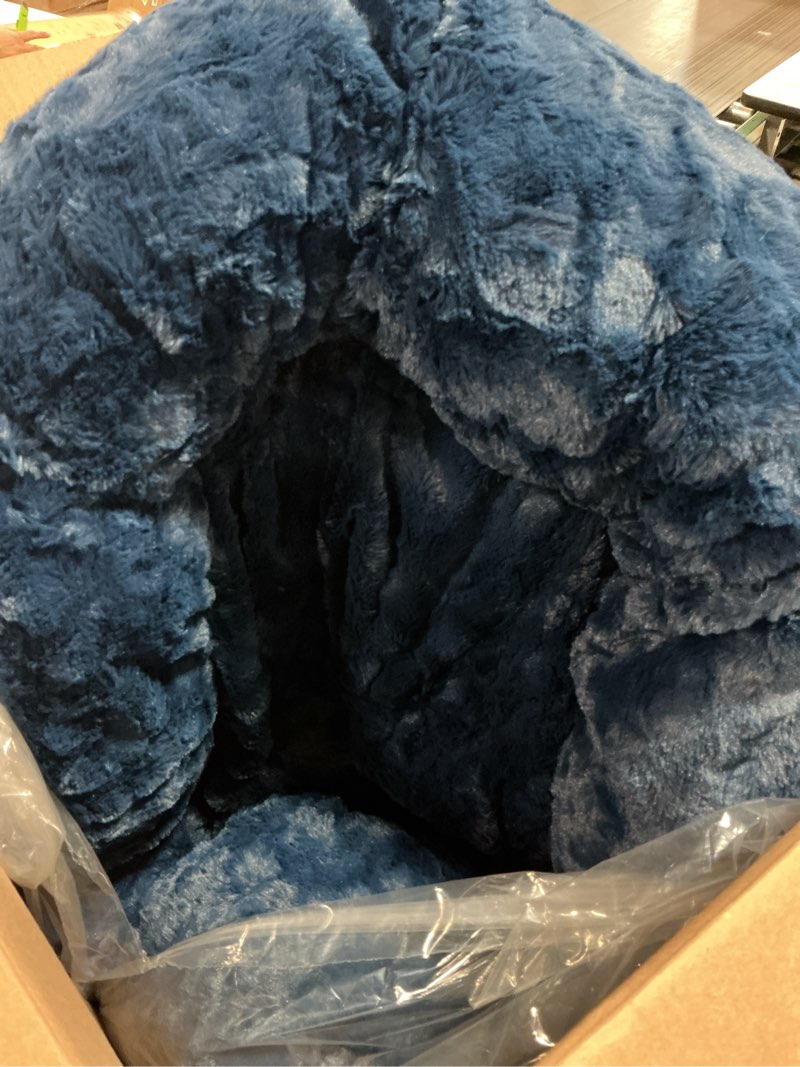Condition photo showing As Is for Best Friends by Sheri Original Calming Donut Dog and Cat Bed, Lux Faux Fur, Navy Blue, (36in x 36in) - Anxiety Relief for Pets Up to 100 lbs Navy Lux Large