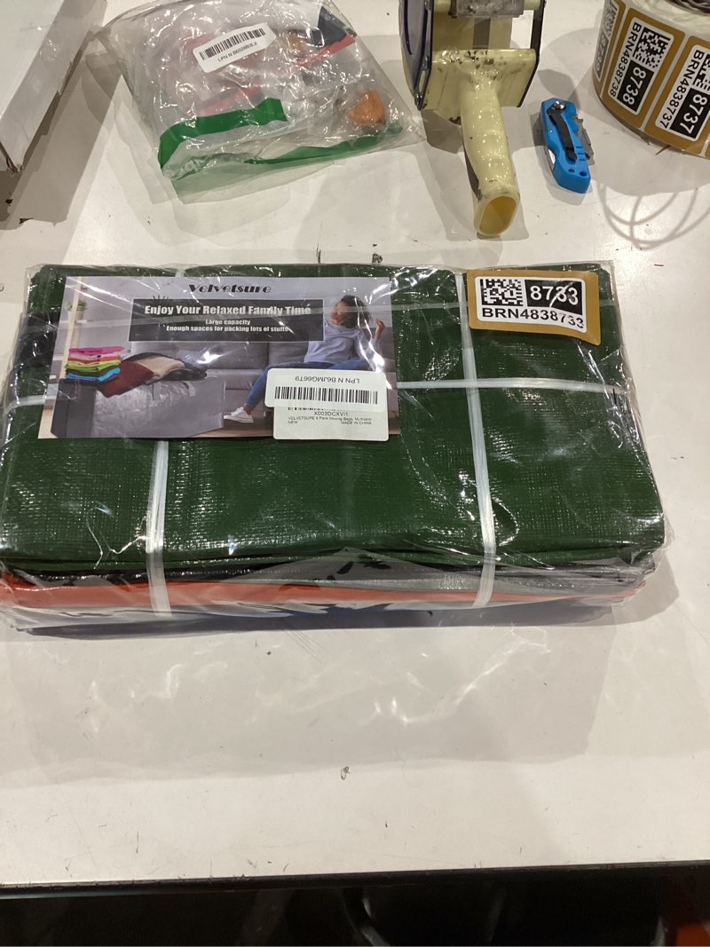 Condition photo showing Good Condition for Heavy Duty Extra Large Moving Bags W/Backpack Straps - Strong Handles & Zippers, Storage Totes For Space Saving, Fold Flat, Alternative to Box and Bin (Set of 6, Multicolor) Multicolor 24 Gal - 6 Pack