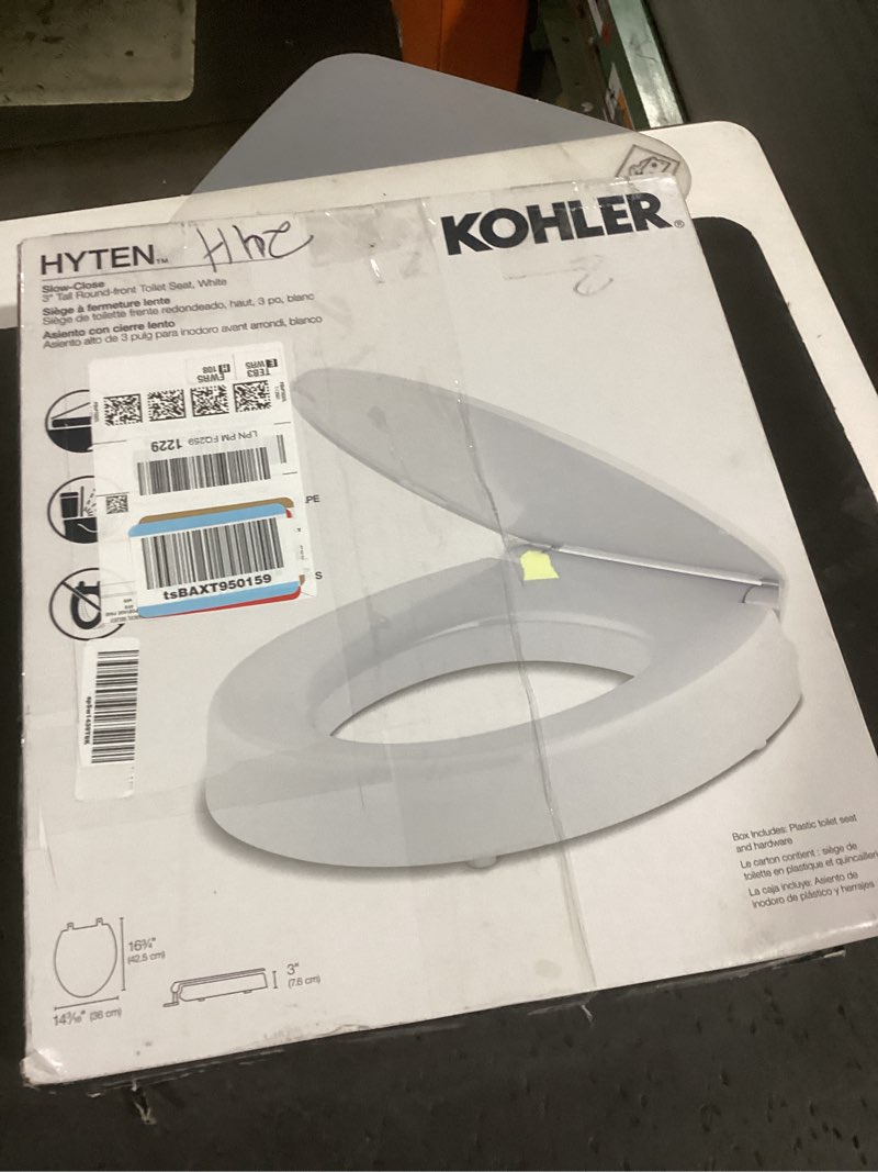 Condition photo showing New/Like New for kohler hyten slow close round white plastic toilet seat