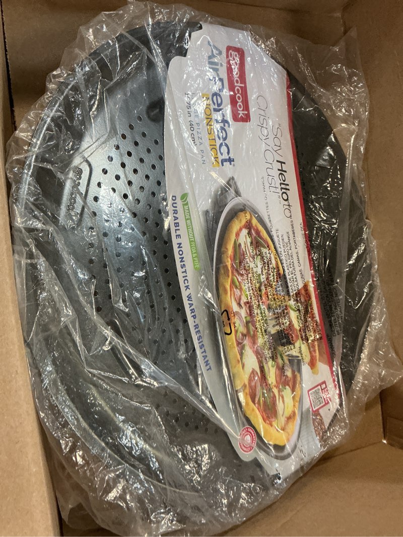 Condition photo showing Good Condition for goodcook airperfect insulated nonstick carbon steel pizza pan with cutting guides, perforated nonstick pizza pan, 15.75-inch, gray gray 16-inch