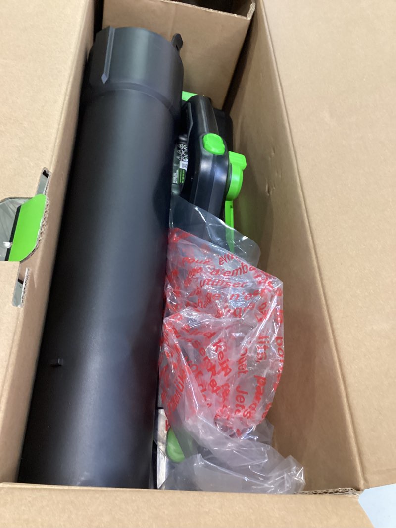 Condition photo showing As Is for Greenworks 60V 700 CFM Brushless Leaf Blower, 5.0 Ah Battery and Rapid Charger Blower (700 CFM), 4.0Ah