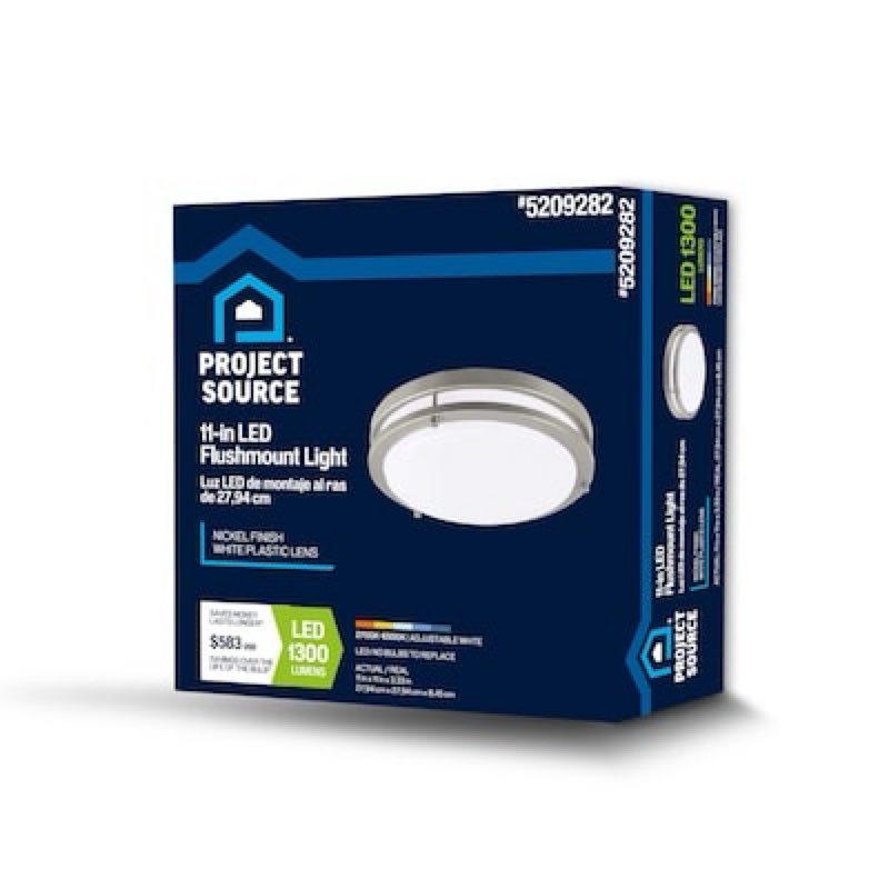  project source 11-in brushed nickel indoor 1 -light led tunable white flush mount light with plastic