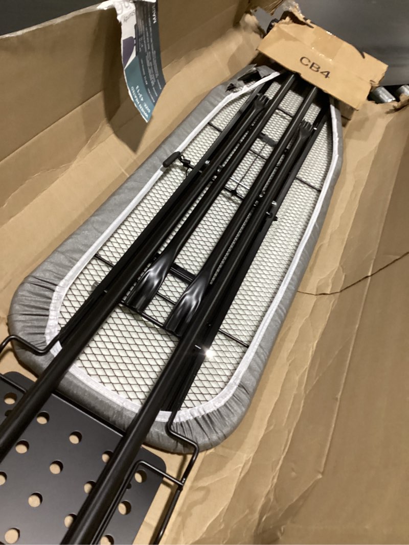 Condition photo showing New/Like New for deluxe ironing board with heat resistant cover and thicken felt pad, heavy sturdy legs,full size hanger iron board,foldable (l-grey)