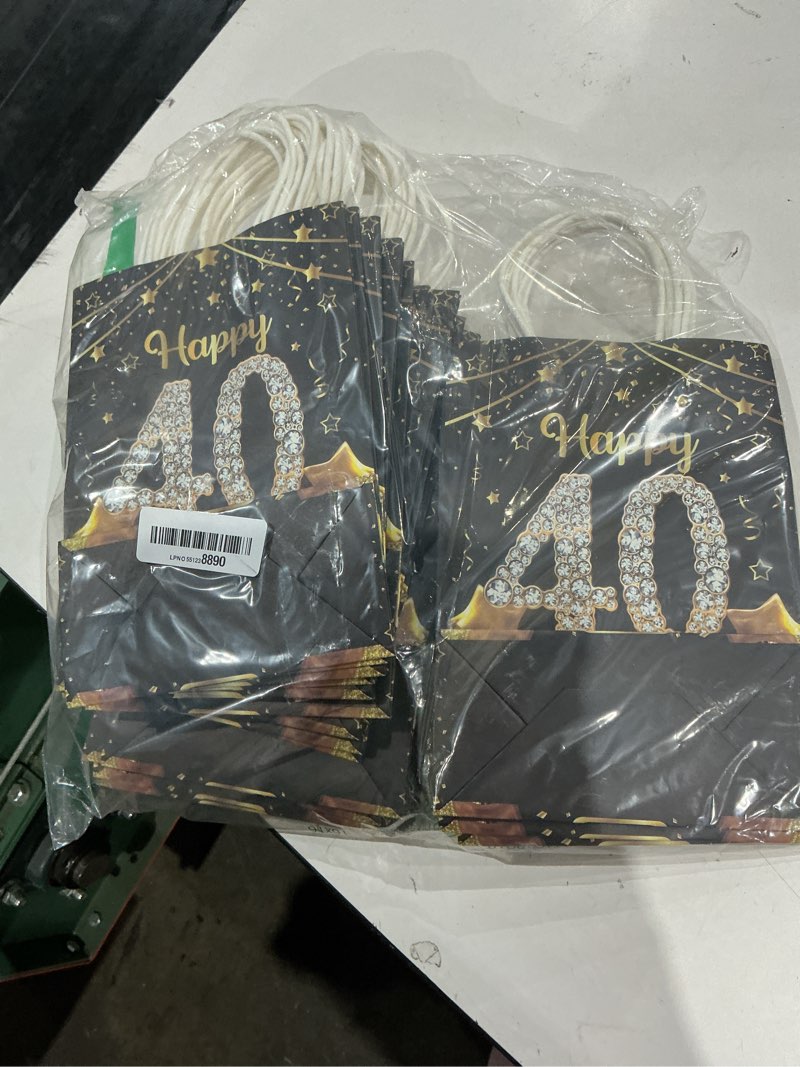Condition photo showing As Is for (incomplete, missing pieces) 40th birthday party favors gift bags bulk, black and gold happy 40th gift candy wrap bags with tissue paper, vintage 40th birthday decorations souvenir bag for men women anniversary supplies (40th)