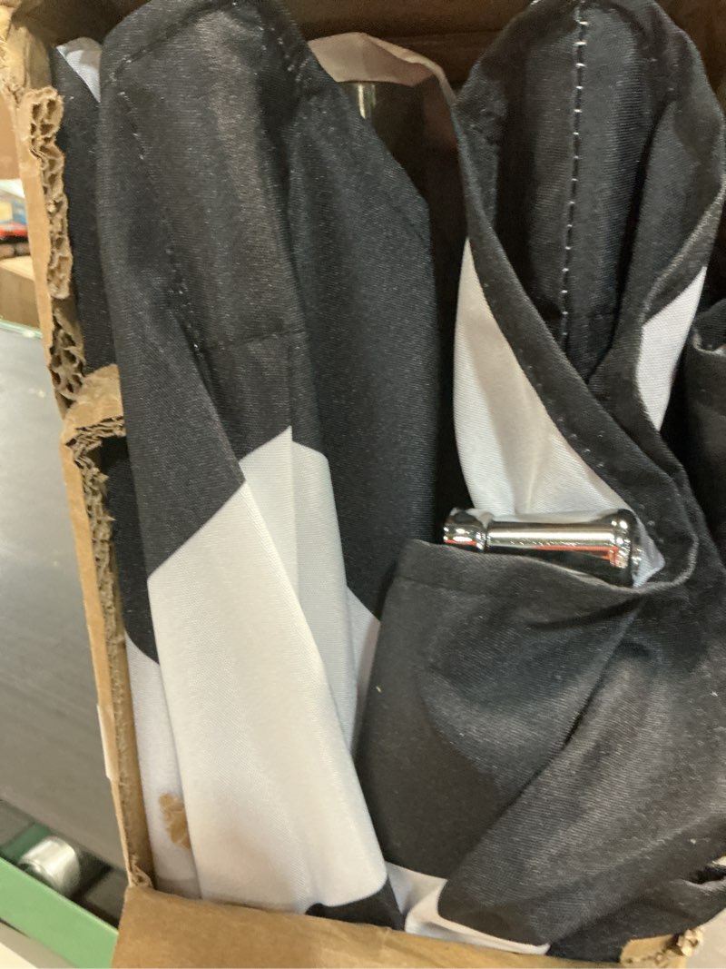 Condition photo showing Good Condition for blissun 9' outdoor patio umbrella, outdoor table umbrella, yard umbrella, market umbrella with 8 sturdy ribs, push button tilt and crank black & white stripe