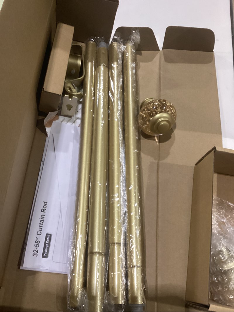 Condition photo showing Good Condition for yafex curtain rods 32-58 inch, heavy duty 1 inch adjustable curtain rod for windows, gold short window treatment rods, modern design, easy installation 32" to 58" gold