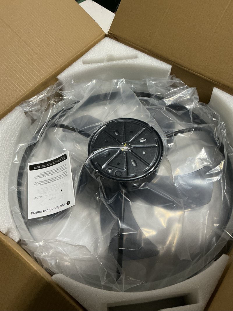 Condition photo showing Good Condition for Fandelier Ceiling Fans with Lights and Remote,19.7in Low Profile Dimmable Ceiling Fan,Brushed Black Flush Mount Ceiling Fan for Bedroom.