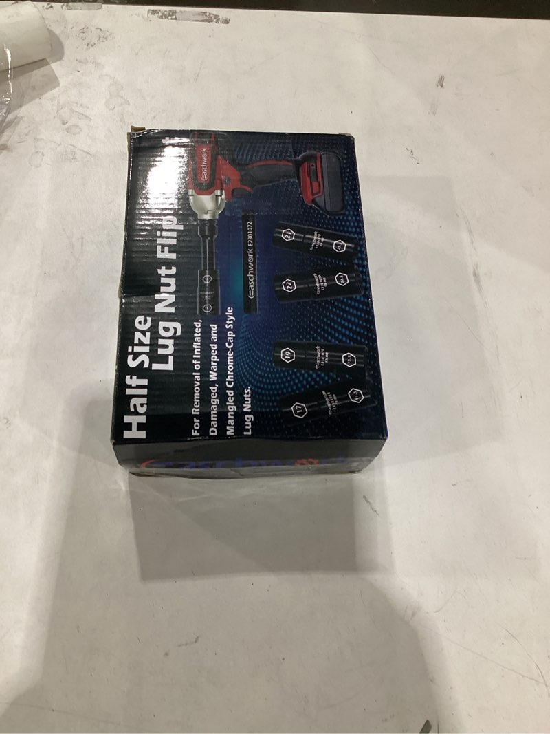 Condition photo showing As Is for 7pc half lug nut socket 1/2" thin impact flip socket set for damaged nuts | removal of inflated, damaged, warped and mangled lug nuts