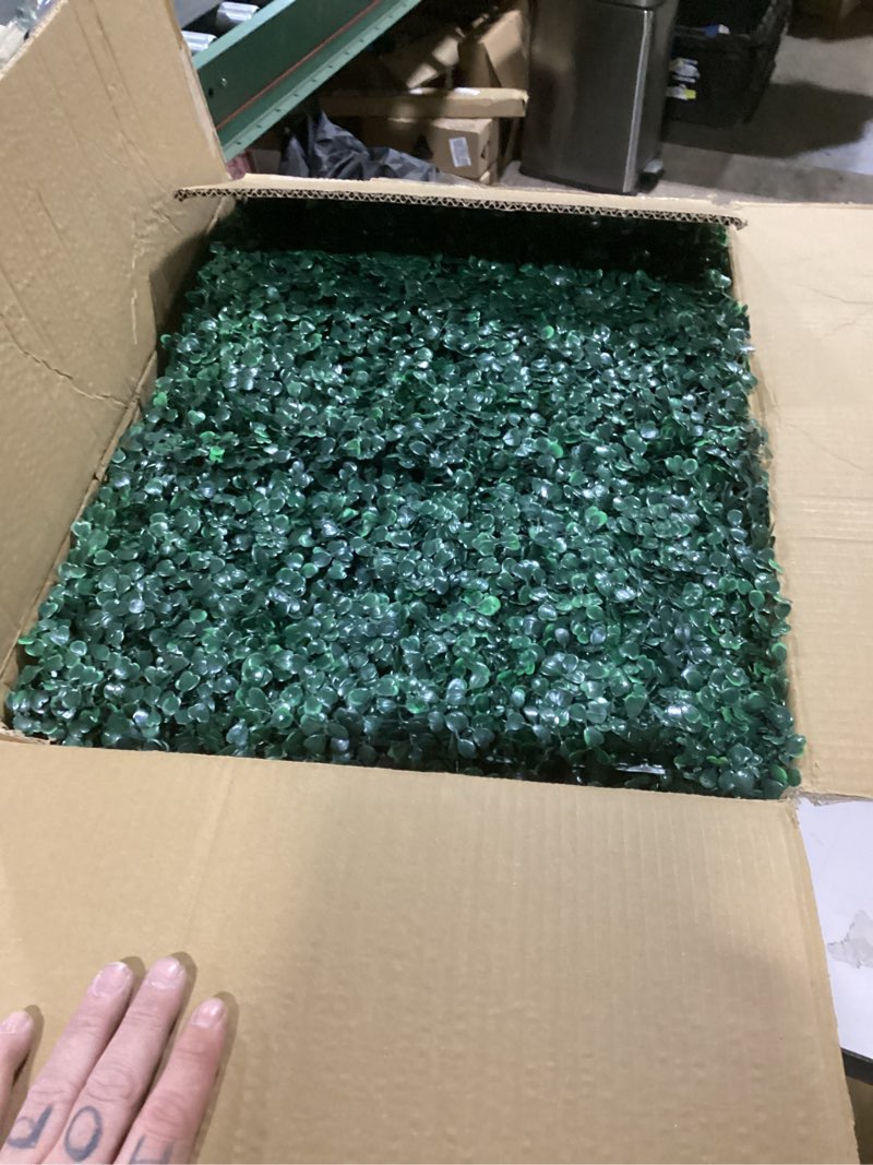 Condition photo showing Good Condition for Boshen Pack of 10 PCS 24" x 16" Artificial Grass Green Wall Backdrop Panels 26.6 SQ Ft UV Protected Thickened Faux Boxwood Privacy Hedge Panels Decoration for Party Wedding Backyard Indoor Outdoor 10 Pcs-24" x 16"