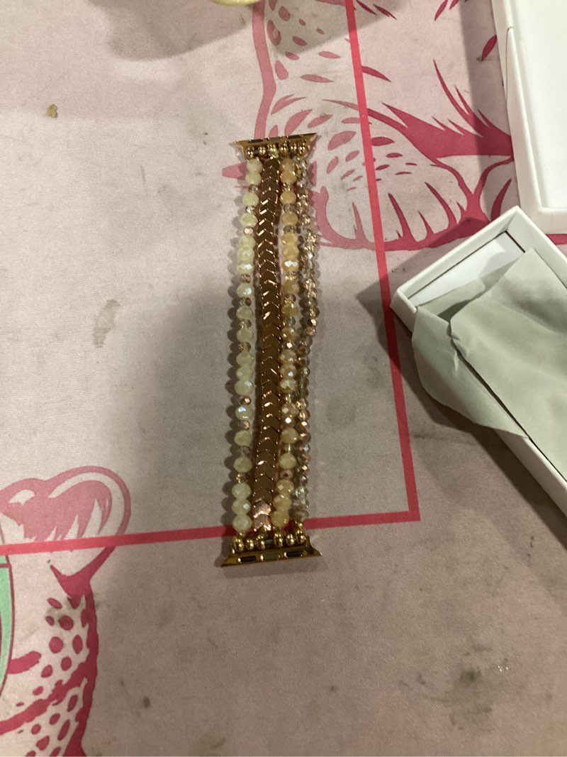 Condition photo showing New/Like New for beaded bracelet compatible with apple watch band 38mm/40mm/41mm/42mm, fashion elastic stretch women bands for iwatch series 11/10/9/8/7/se/6/5/4/3/2/1 iphone watch strap bands rose gold