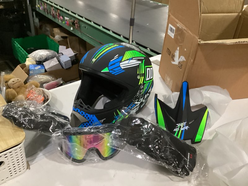 Condition photo showing New/Like New for motorcross helmet, off-road dirt bike helmet, atv helmet, youth motorcycle helmet, unisex full-face helmet, comfortable and lightweight, fmvss-218 safety certified,4 piece set medium blue modem