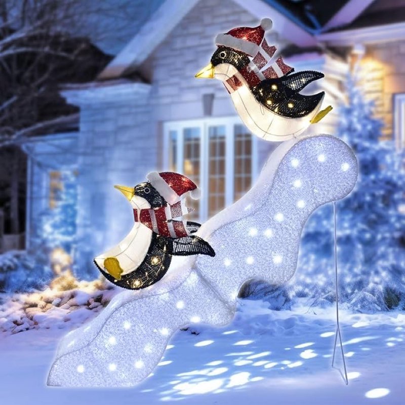 Penguins on the slide Christmas decor