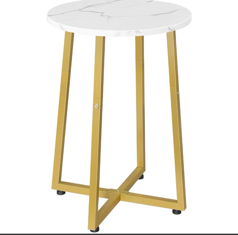 HOOBRO Round Side Table, Round Accent End Table with Sturdy X-Shaped Metal Frame, 15.7" Round Nightstand, for Living Room, Bedroom, Balcony, Office, Marble and Gold DM95BZ01