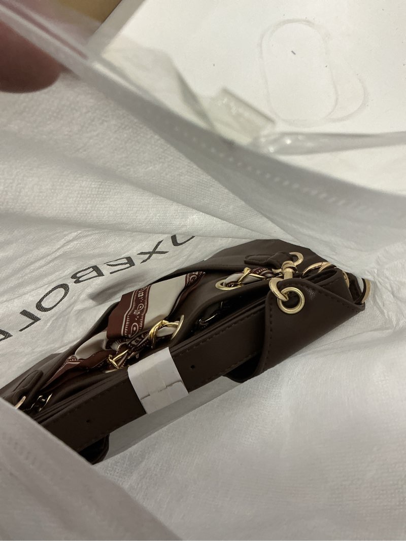 Condition photo showing New/Like New for Top Handle Handbags for Women Crossbody Purses Shoulder Bag with Bow Silk Scarf Coffee