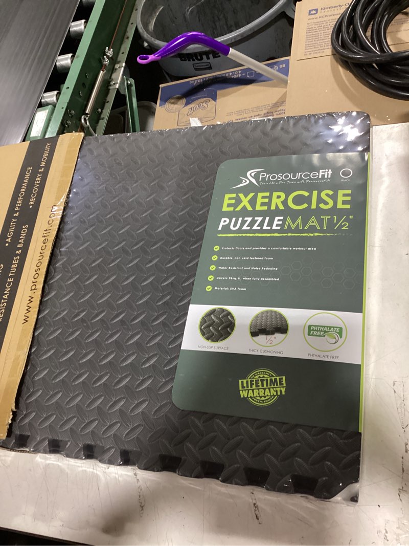 Condition photo showing New/Like New for prosourcefit exercise puzzle mat ½-inch, eva interlocking foam floor tiles for home gym, workout equipment, kids play areas, black, 24 sq ft - 6 tiles