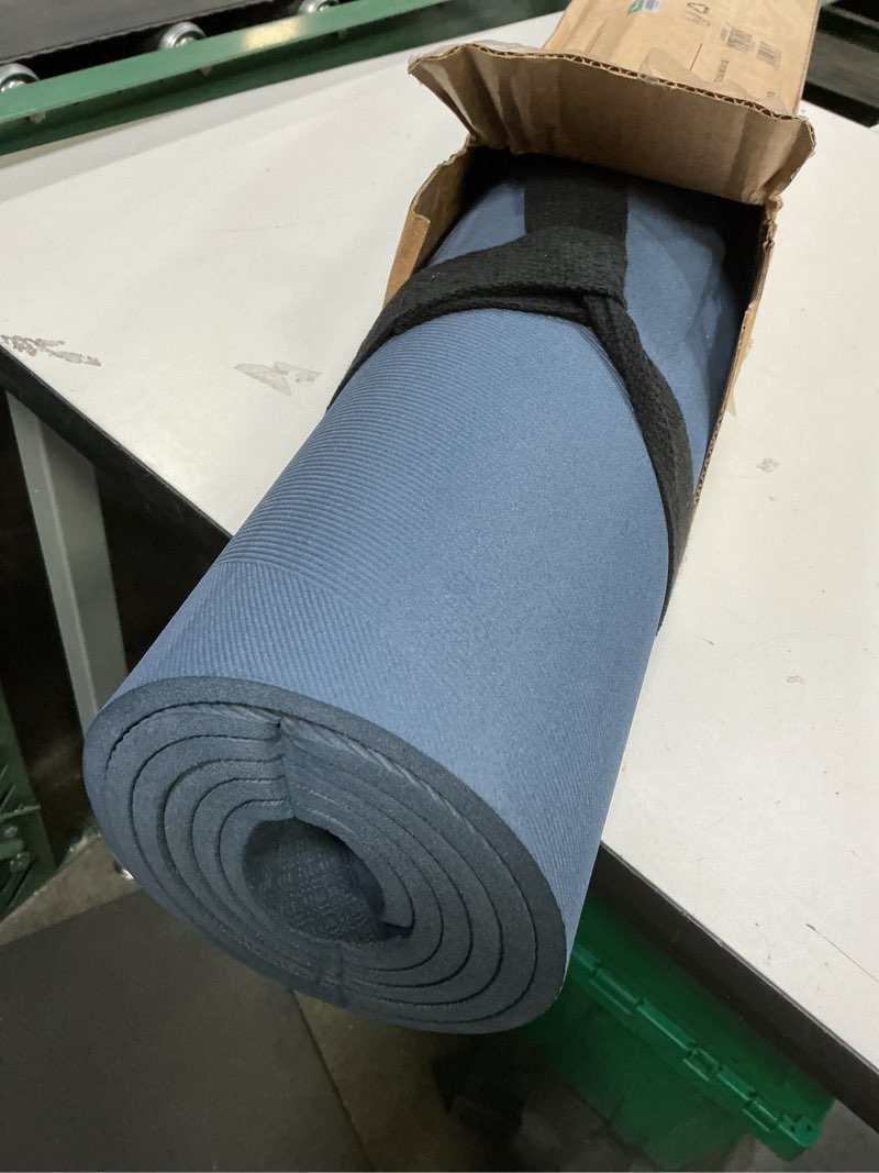 Condition photo showing As Is for retrospec solana yoga mat 1" thick w/nylon strap for men & women - non slip exercise mat for home yoga, pilates, stretching, floor & fitness workouts denim blue 1 inch