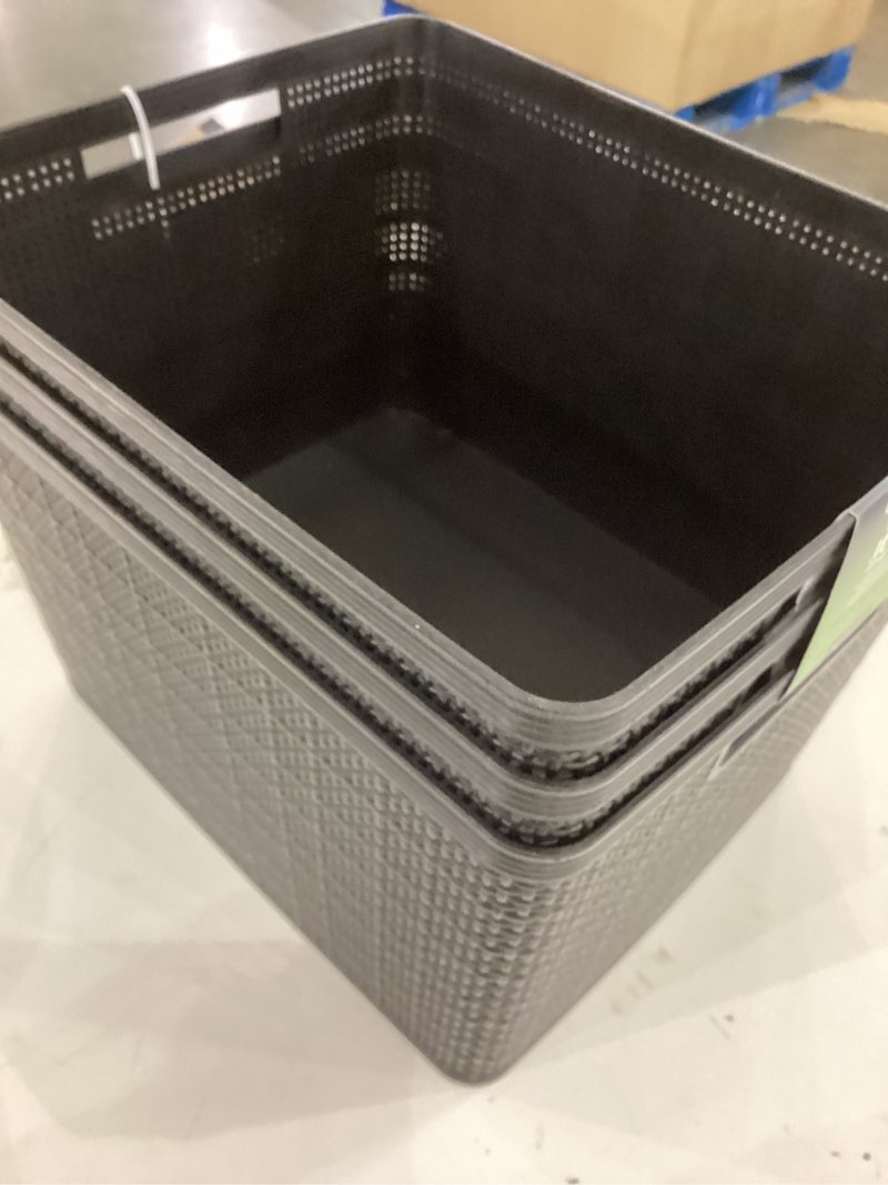 Condition photo showing Good Condition for BINO | Woven Plastic Basket | Large (Black), 3-Pack | THE JUTE COLLECTION | Home Organization, Space - Saving Storage, Stylish Design | Jute Basket | Plastic Storage Basket Black 