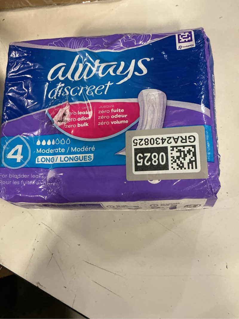 Condition photo showing New/Like New for Always Discreet Adult Incontinence & Postpartum Pads For Women, Size 4, Moderate Absorbency, Long Length, 54 Count 54 Count (Pack of 1)