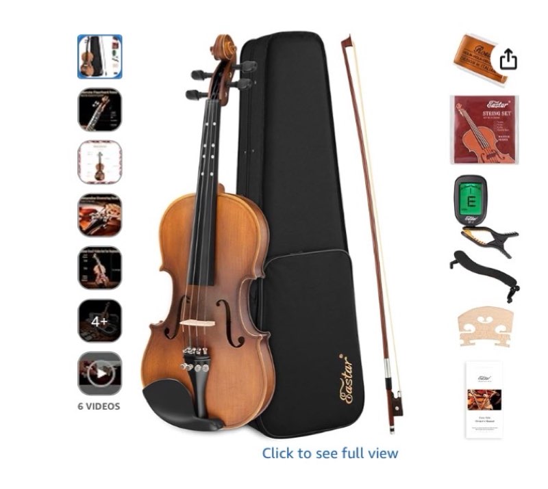 Eastar 4/4 Full Size Violin Set Matte Fiddle for Beginners Adults with Hard Case, Rosin, Shoulder Rest, Bow, Tuner and Extra Strings (Imprinted Finger Guide on Fingerboard), EVA-3