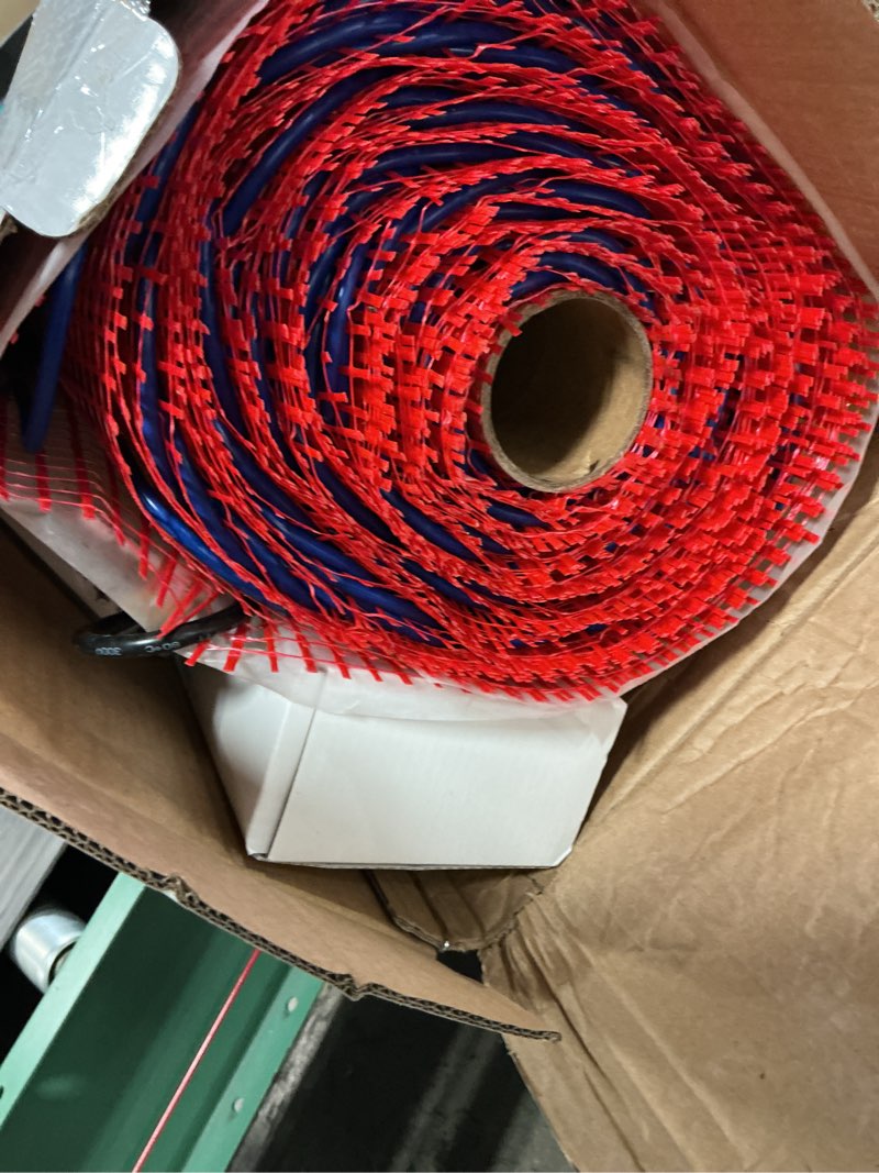 Condition photo showing Good Condition for electric radiant floor heating system, 100 sq.ft electric heated floor mats for bathroom, includes programmable thermostat, heat mat, installation monitor, and temperature sensors ?red 100 sq.ft