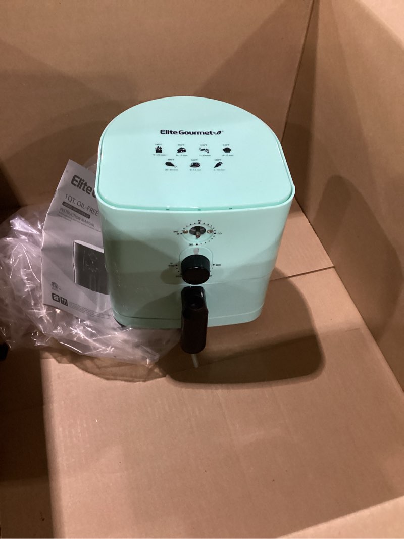 Condition photo showing As Is for broken knob elite gourmet eaf-3218bl personal 1.1qt compact space saving electric hot air fryer oil-less healthy cooker, timer & temperature controls, pfoa free, mint