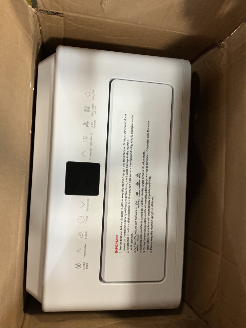 Condition photo showing Good Condition for 4500 sq. ft dehumidifier for basement quilt compressor dehumidifiers for home with drain hose, energy efficient, intelligent humidity control, dehumidifier for bathroom, bedroom, office white