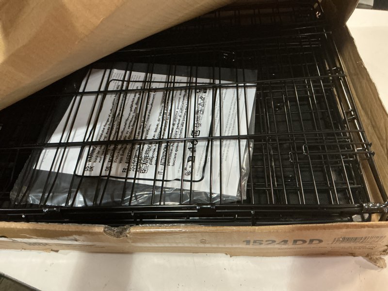 Condition photo showing Good Condition for midwest homes for pets 24-inch icrate for small breeds, 12-20 lbs, double door folding dog crate with divider panel, leak-proof tray & secure latches, portable, durable & easy to assemble 24.8"l x 17.9"w x 19.5"h black