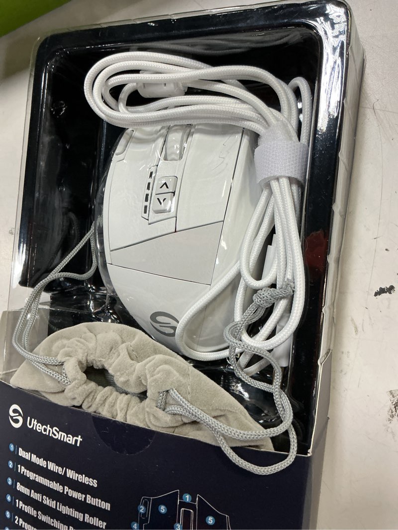 Condition photo showing Good Condition for utechsmart venus pro wireless mmo gaming mouse, 16,000 dpi optical sensor, 2.4 ghz transmission technology, ergonomic design, 16m chroma rgb lighting, 16 programmable buttons, up to 70h white