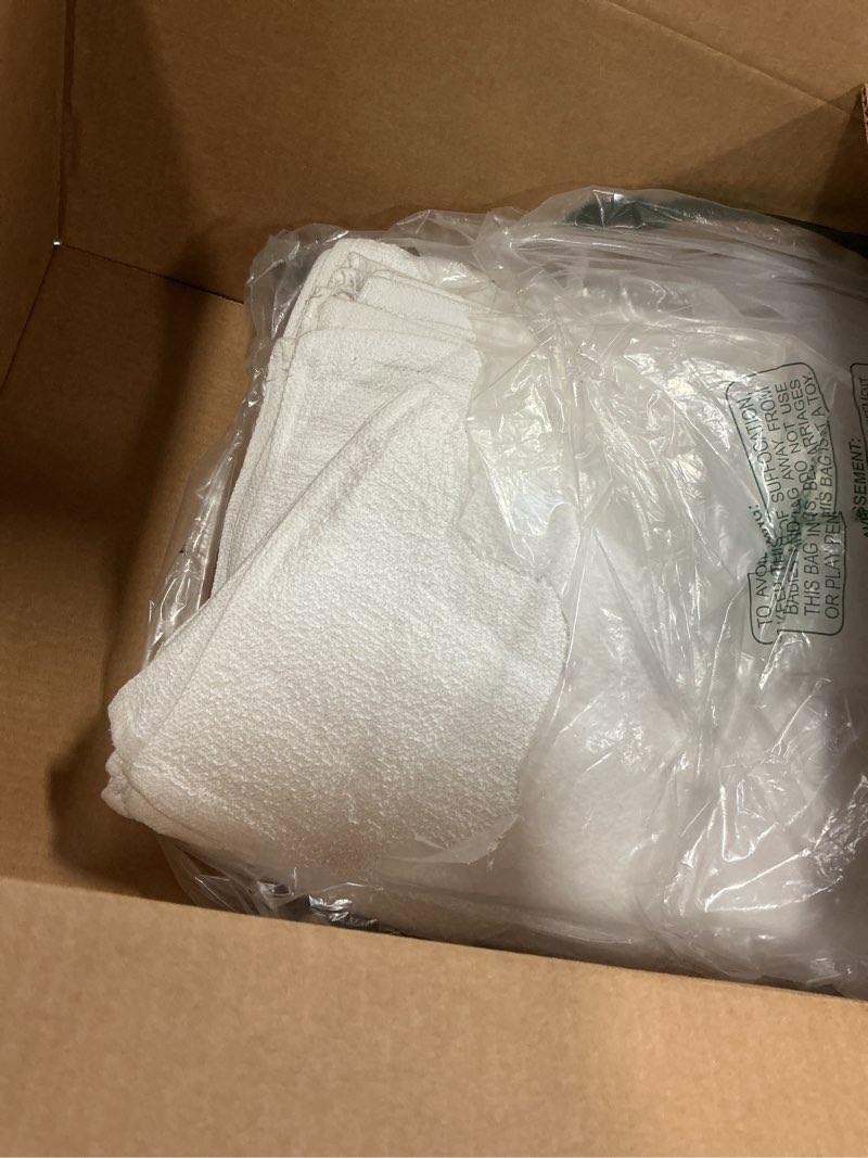 Condition photo showing As Is for Avalon Towels Terry Bar Mop Towels (Value Pack of 60) Size 14"x17" – Absorbent and Durable, Multipurpose Cleaning Rags, Cotton Cleaning Cloths, Terry Cloth Rags, Reusable Shop Rag (White) Pack of 60 White