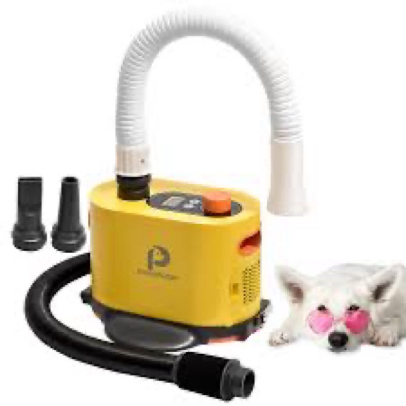 Free Hands Easy pet Grooming Dryer for Cats and Dogs & Drying Tool After Bath LCD Display 2 Soft?Hard Blowpipe Adjustable Temperature and Speed Quiet yellow
