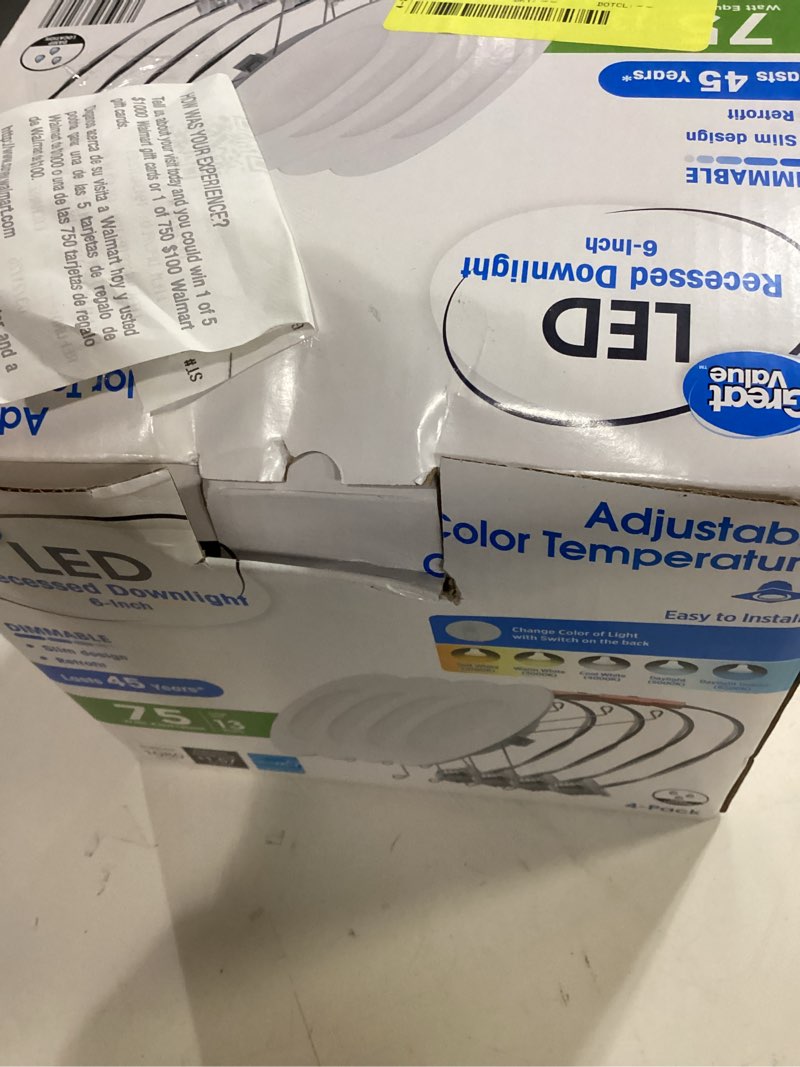 Condition photo showing Good Condition for great value 6" led 13w (75w replacement) adjustable color temperature color selectable e26 medium base slim retrofit downlight, 12 count