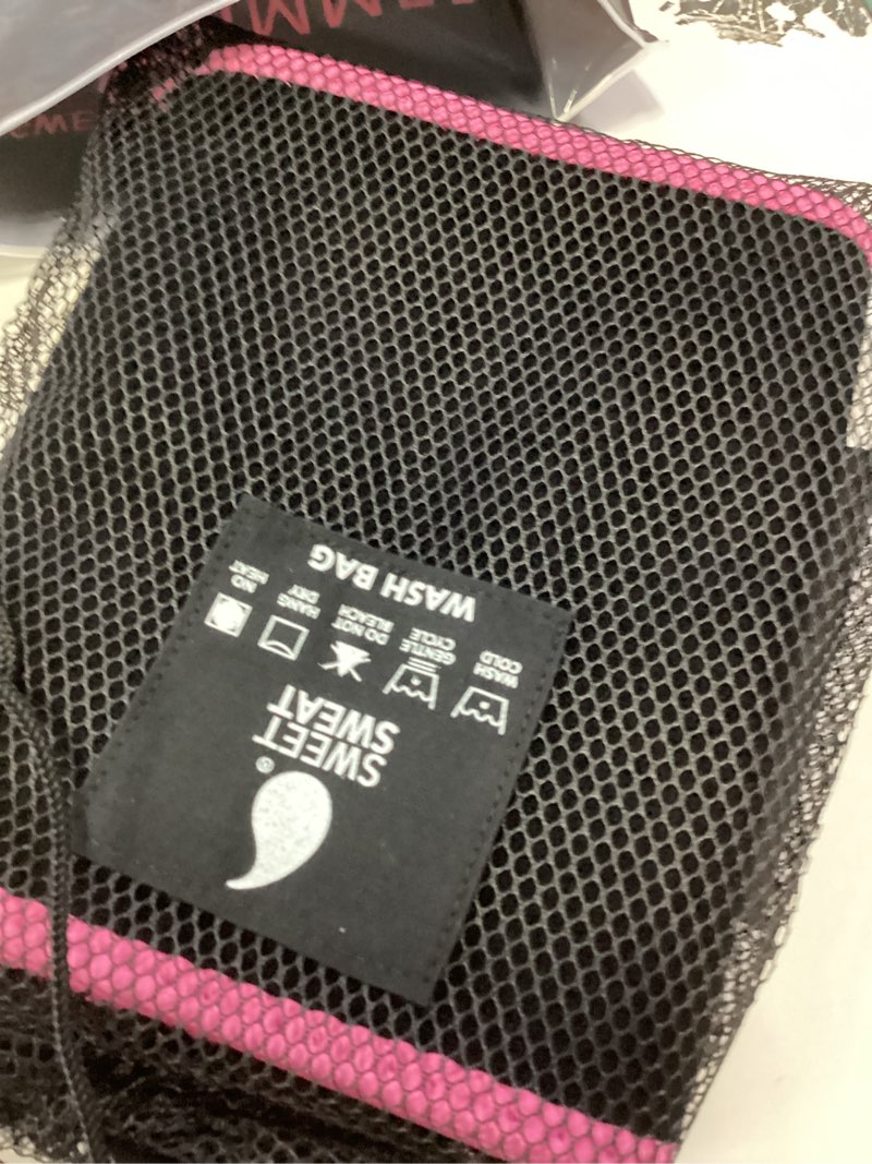 Condition photo showing Good Condition for sweet sweat premium waist trimmer and sauna belt for men & women, medium, black and pink