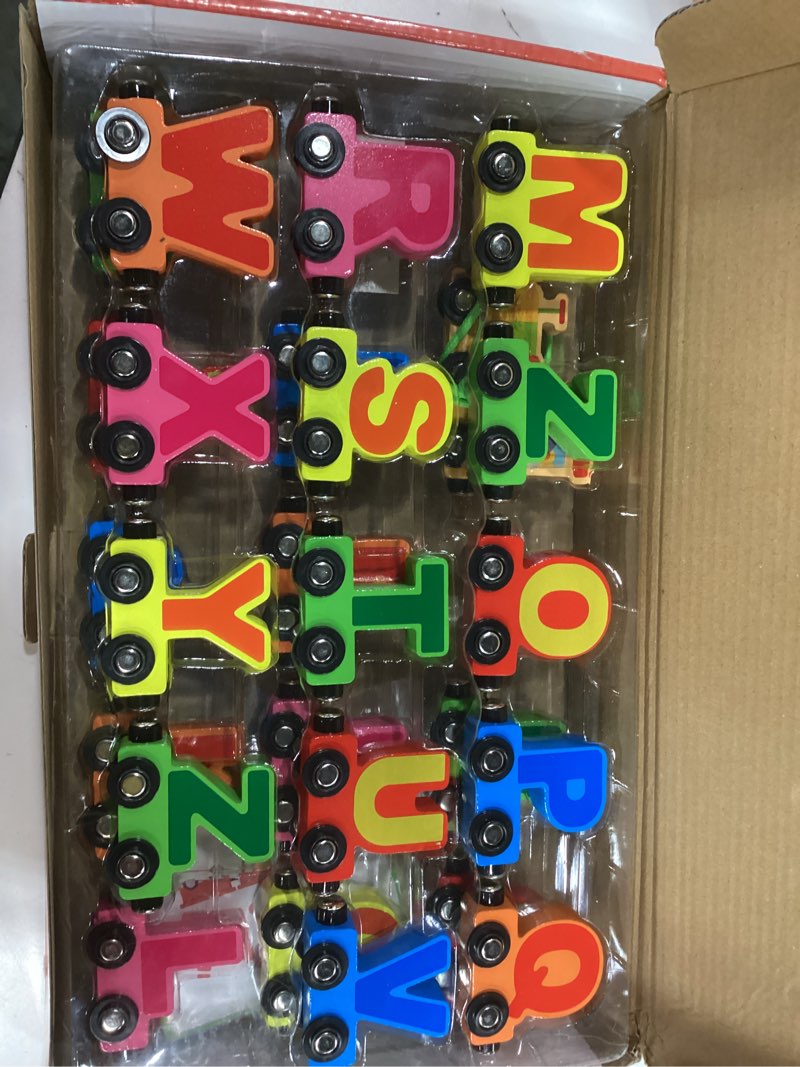 Condition photo showing New/Like New for Wondertoys Wooden Alphabet Train Toy 27 PCS Magnetic Alphabet ABC Letter Train Set Includes 42 PCS Flash Cards, 1 Engine and 1 Storage Bag for Toddlers Kids Boys and Girls