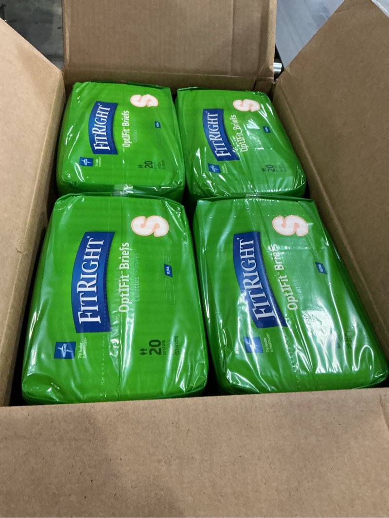 Condition photo showing New/Like New for FitRight Adult Diapers, 80 Count, Size Small (Waist Size 20"-32"), Incontinence Briefs for Men and Women, Disposable, Moisture Wicking, Leak Protection, PACKAGING MAY VARY Small 80 count