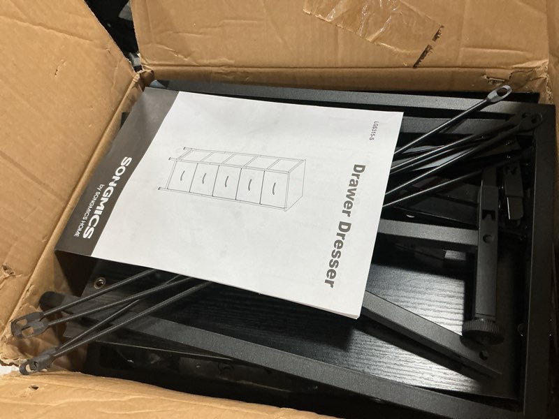 Condition photo showing As Is for sweetcrispy 5 drawer dresser with fabric bins, sturdy steel frame and wood top, storage organizer chest for bedroom, closet, hallway, white white 15.7"d x 11.8"w x 47.7"h (5 drawers)