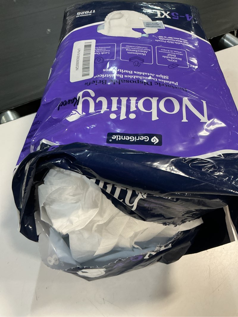 Condition photo showing As Is for 4-5xl adult diapers for women and men - 8 bariatric disposable briefs with tabs and stretchable side panels - 100% breathable with maximum absorbency 1 pack