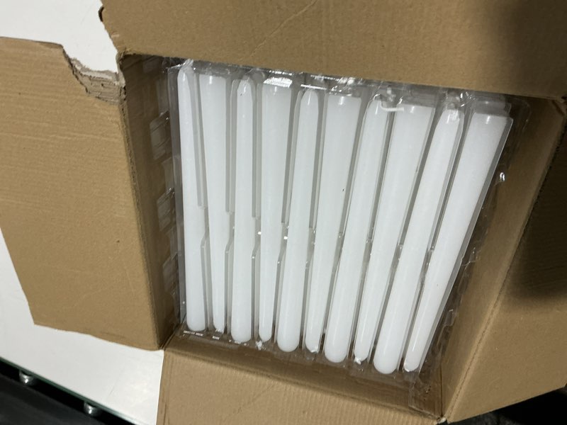 Condition photo showing Good Condition for 100pack white taper candles, 7-8 hours burn time, unscented, smokeless and dripless, 0.75 x 10 inch dinner candle set for household, wedding, party and home décor candlesticks white-100