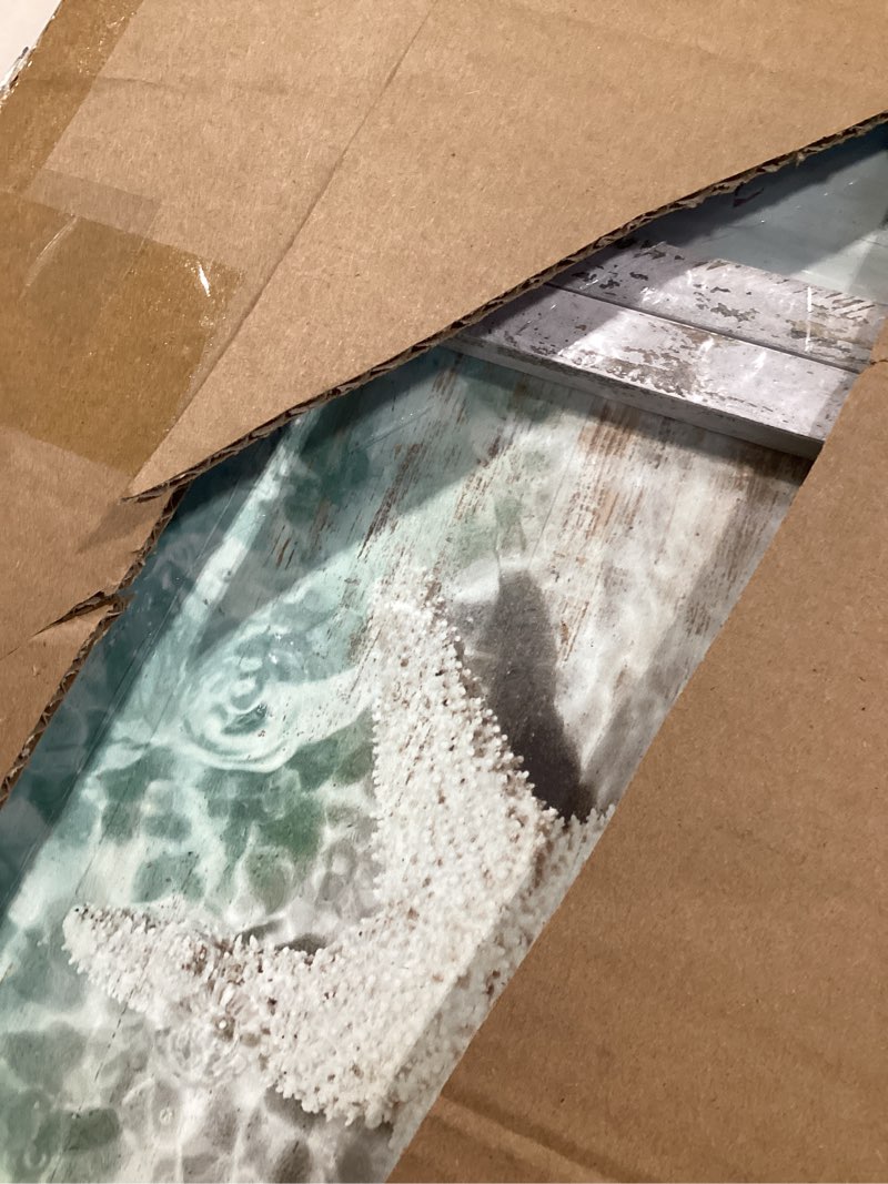 Condition photo showing Good Condition for Beach Framed Wooden Pictures Wall Art: Coastal Art Set of 4 Seascape Prints Starfish Pictures Ocean Artwork for Bedroom Overall 36"W x 24"H